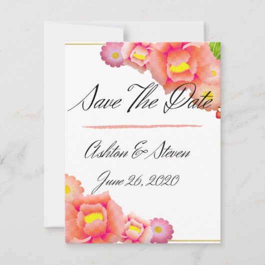 Sinaasappel en peach bruiloft save the date (Voorkant)