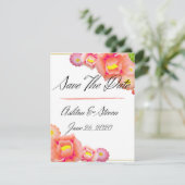 Sinaasappel en peach bruiloft save the date (Staand voorkant)