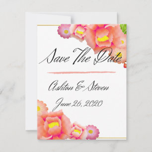 Sinaasappel en peach bruiloft save the date