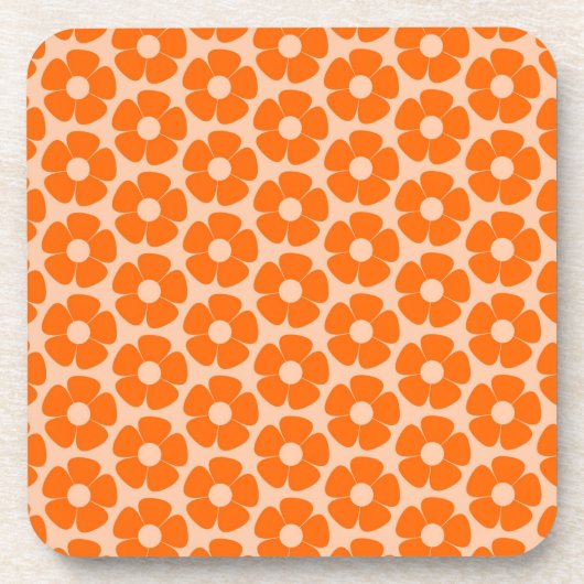 Sinaasappel en Peach Retro 60s Floral Pattern Bier Onderzetter (Voorkant)