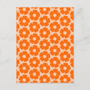 Sinaasappel en Peach Retro 60s Floral Pattern Briefkaart