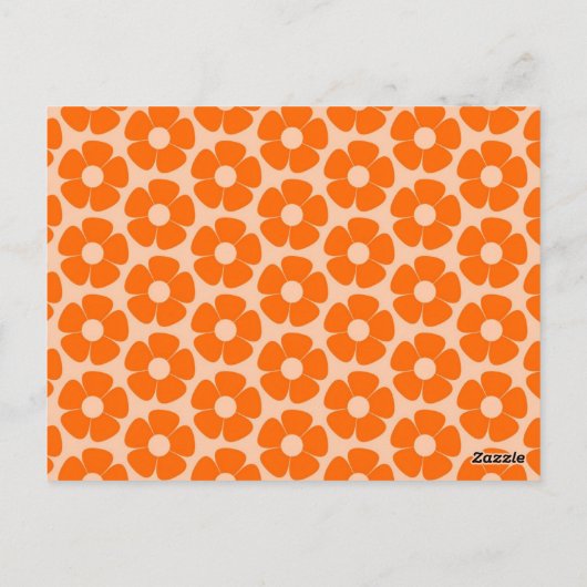 Sinaasappel en Peach Retro 60s Floral Pattern Briefkaart (Achterkant)