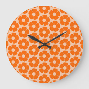 Sinaasappel en Peach Retro 60s Floral Pattern Grote Klok