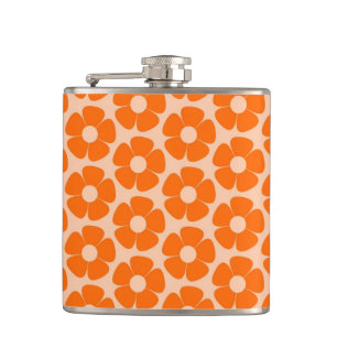 Sinaasappel en Peach Retro 60s Floral Pattern Heupfles