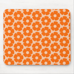 Sinaasappel en Peach Retro 60s Floral Pattern Muismat