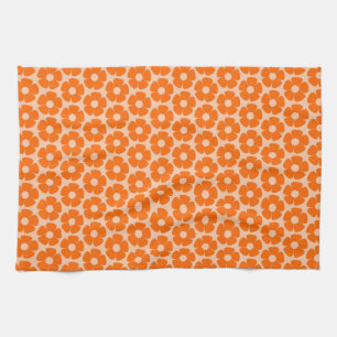Sinaasappel en Peach Retro 60s Floral Pattern Theedoek