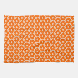Sinaasappel en Peach Retro 60s Floral Pattern Theedoek