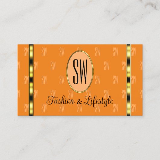 Sinaasappel en perzik met Monogram Gold  strepen Visitekaartje (Voorkant)