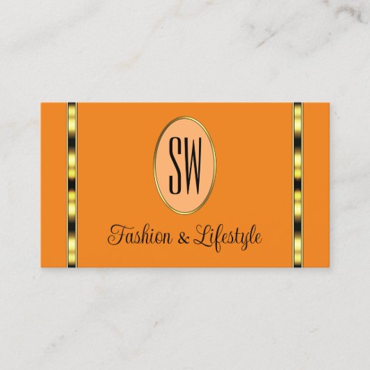 Sinaasappel en perzik modern met Monogram gouden s Visitekaartje (Voorkant)