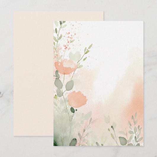 Sinaasappel en perzik waterverf bloemenblanco brui kaart (Voorkant / Achterkant)