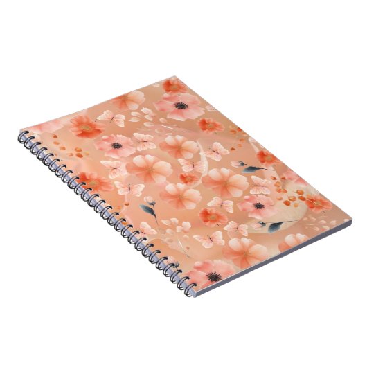 Sinaasappel en perzikkleurige bloemen en vlinder notitieboek (Rechterzijde)