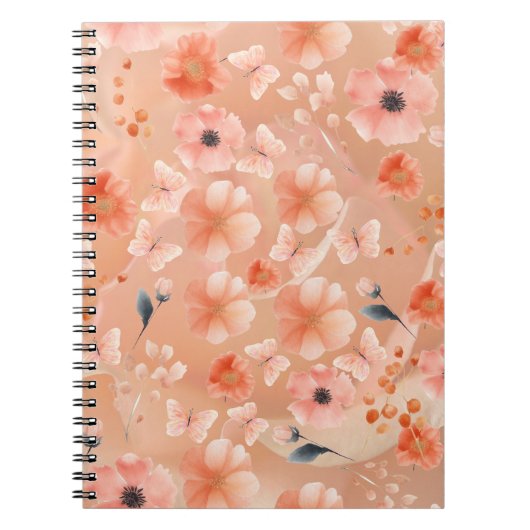 Sinaasappel en perzikkleurige bloemen en vlinder notitieboek (Voorkant)