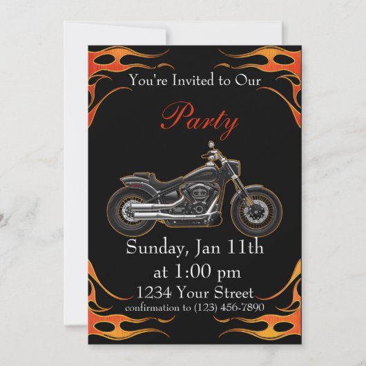 Sinaasappel en Red Flames Motorfiets Party! Kaart (Voorkant)