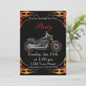 Sinaasappel en Red Flames Motorfiets Party! Kaart (Staand voorkant)