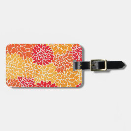 Sinaasappel en rode bloemen bagagelabel