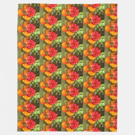 Sinaasappel en rode bloementuin fleece deken (Voorkant)