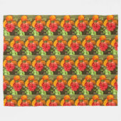 Sinaasappel en rode bloementuin fleece deken (Voorkant (Horizontaal))