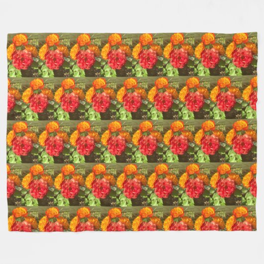 Sinaasappel en rode bloementuin fleece deken (Voorkant (Horizontaal))