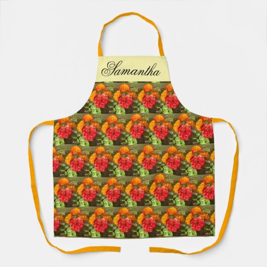 Sinaasappel en rode bloementuin schort (Voorkant)