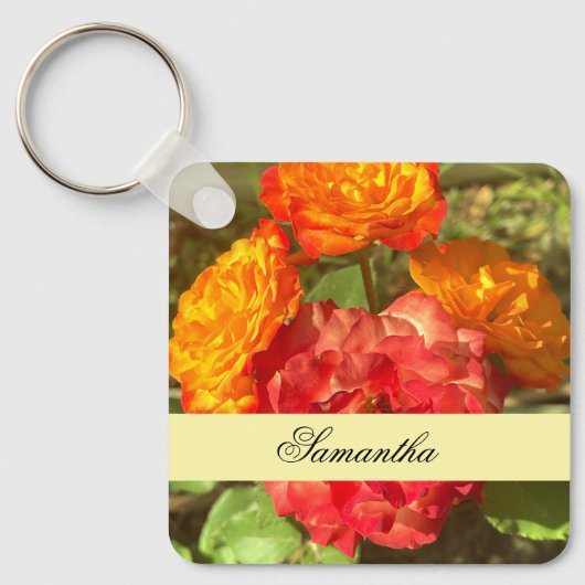 Sinaasappel en rode bloementuin sleutelhanger (Voorkant)