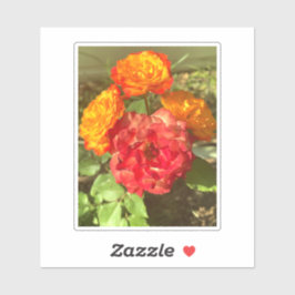 Sinaasappel en rode bloementuin sticker