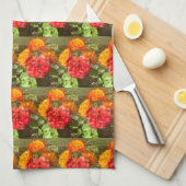 Sinaasappel en rode bloementuin theedoek (Quarter Fold)