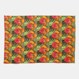 Sinaasappel en rode bloementuin theedoek