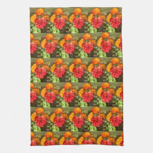 Sinaasappel en rode bloementuin theedoek (Verticaal)