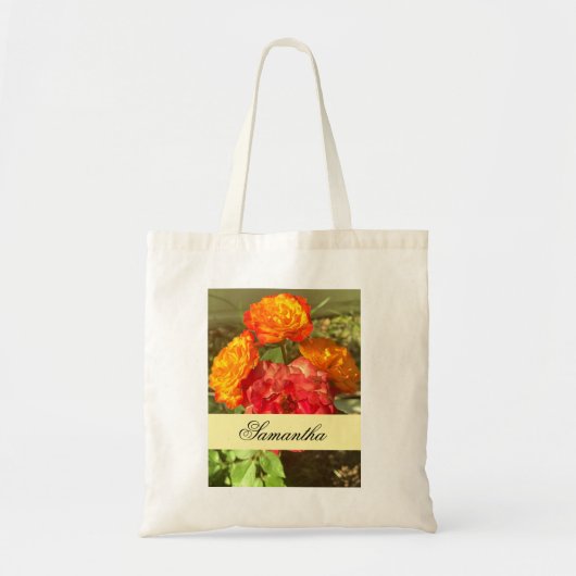 Sinaasappel en rode bloementuin tote bag (Voorkant)