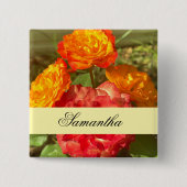 Sinaasappel en rode bloementuin vierkante button 5,1 cm (Voorkant)