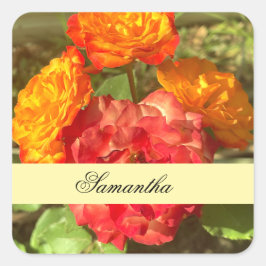 Sinaasappel en rode bloementuin vierkante sticker