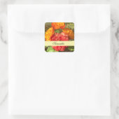 Sinaasappel en rode bloementuin vierkante sticker (Tas)