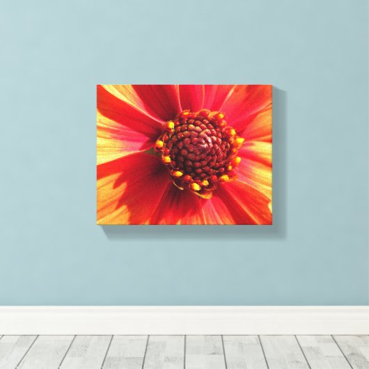 Sinaasappel en Rode Dahlia Canvas Afdruk (Insitu (Houten vloer))