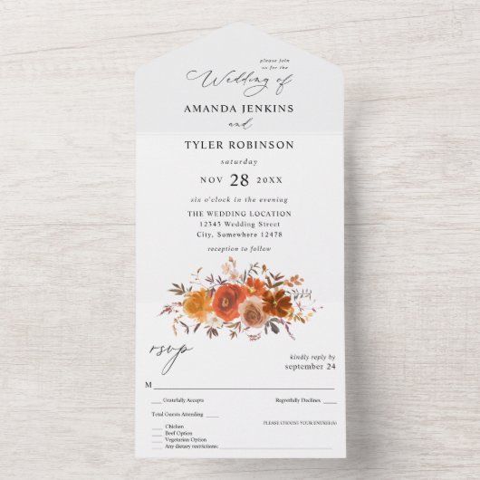 Sinaasappel en rode Herfst All In One Uitnodiging (Binnen)