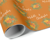 Sinaasappel en roest Herfst Peony en Roos Floral W Cadeaupapier (Rol Hoek)