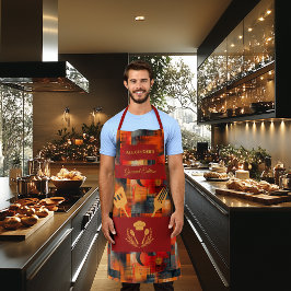 Sinaasappel en rood Abstract Schort - Vet Monochro