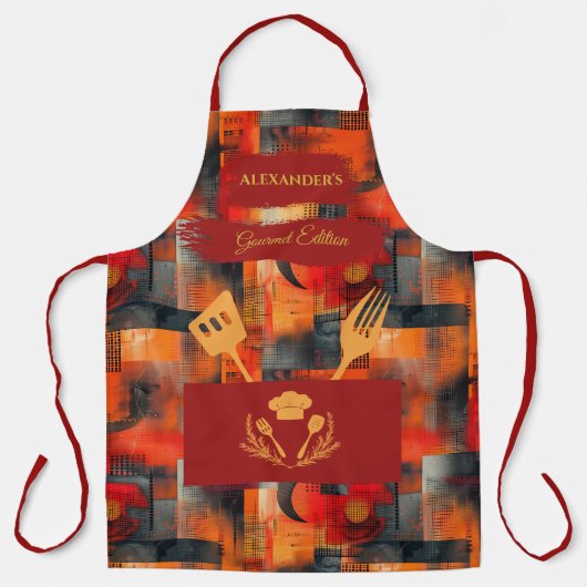 Sinaasappel en rood Abstract Schort - Vet Monochro (Voorkant)