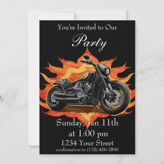 Sinaasappel en Rood Ervaar het Flames Bike Party! Kaart (Voorkant)