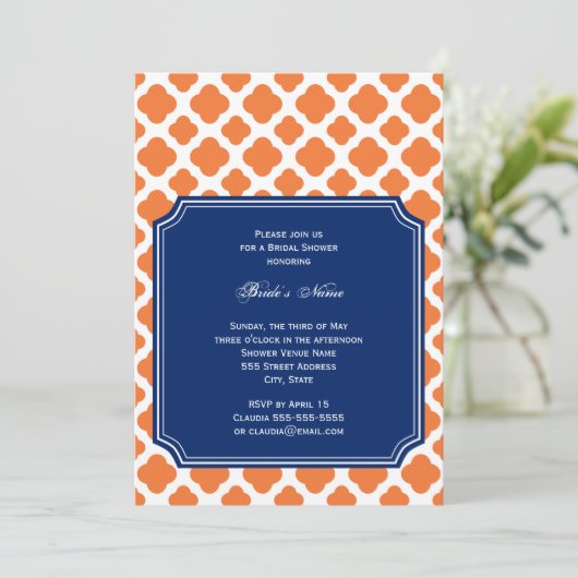 Sinaasappel en Royal Blue Quatrefoil Vrijgezellenf Kaart (Staand voorkant)