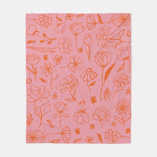 Sinaasappel en Roze Abstract Bloemen Botanische In Fleece Deken (Voorkant)