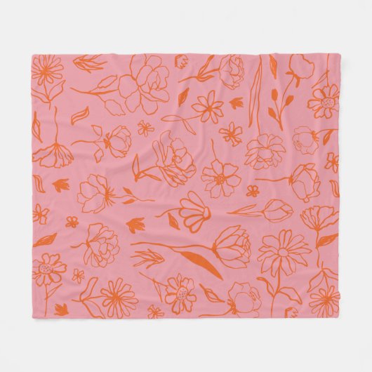 Sinaasappel en Roze Abstract Bloemen Botanische In Fleece Deken (Voorkant (Horizontaal))