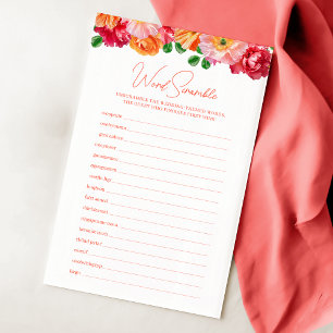 Sinaasappel en Roze Bloemen Bruids Woord Scramble