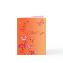 Sinaasappel en Roze Bloemen Dank u kaart