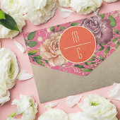 Sinaasappel en roze bloemenbruiloft all in one uitnodiging