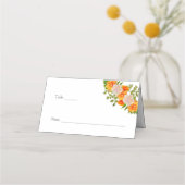 Sinaasappel en roze bloemenbruiloft plaatskaartje (Voorkant)