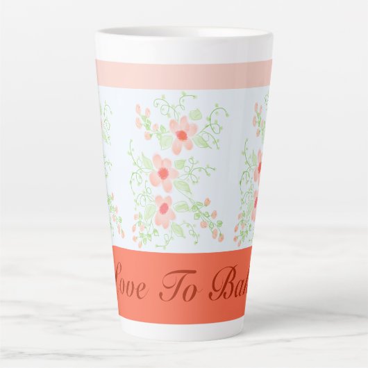 Sinaasappel en roze bloemig stijlvol latte mok (Voorkant)