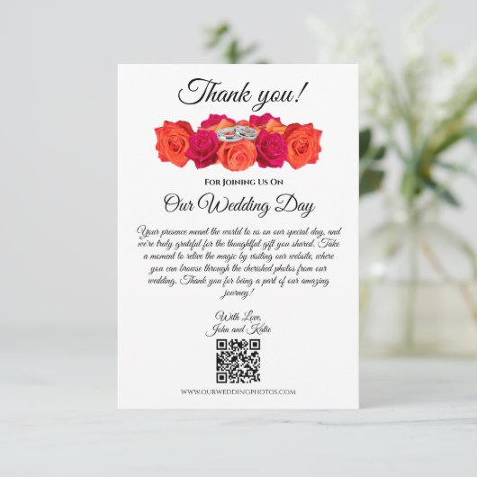 Sinaasappel en roze-bloesems-bruiloft- bedankkaart (Staand voorkant)