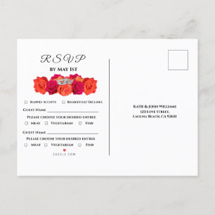Sinaasappel en roze-bloesems en schittering- RSVP- Uitnodiging Briefkaart