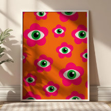 Sinaasappel en Roze BOHO Evil Eyes Poster