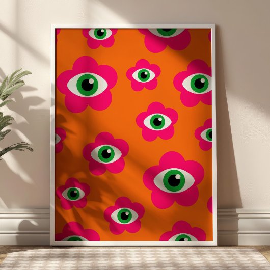 Sinaasappel en Roze BOHO Evil Eyes Poster